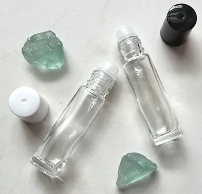 Essential Oil Glass Roller Perfume Bottle 10 Ml 1/3oz Rollerball Black/white Cap • $11.79