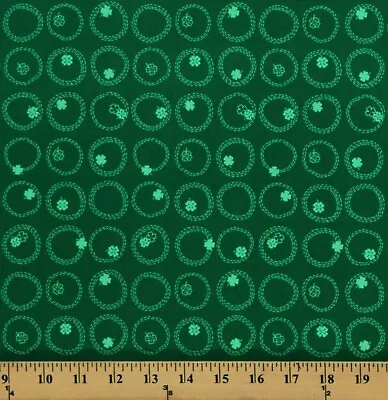 Cotton Shamrocks Clover Wreaths St Patricks Day Green Fabric By The Yard D561.46 • $10.95