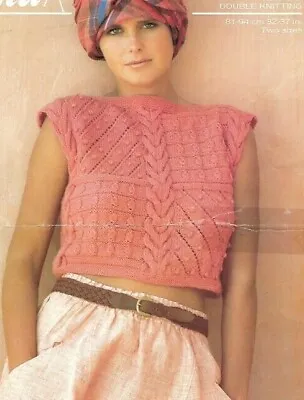 Knitting Pattern Ladies DK Cable Bobble Crop Top Tabard Sizes 32-42 Inch  • £1.75