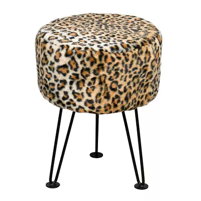 $53.98 • Buy Modern Mink Footstool Vanity Bench Leopard Furry Faux Fur Stool With Black Legs