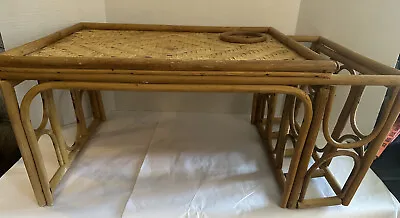 Vintage Rattan Bamboo Laptop Table Breakfast In Bed Serving Tray MCM  • $69.99