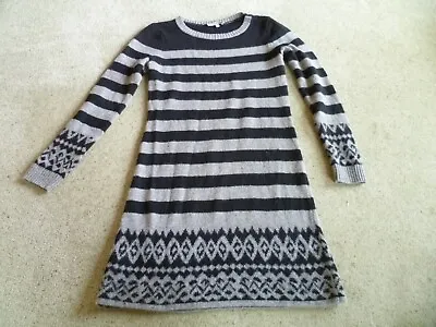 Laura Ashley Knitted Jumper Dress Grey Black Size 12 - Striped With Fair Isle • £14.99