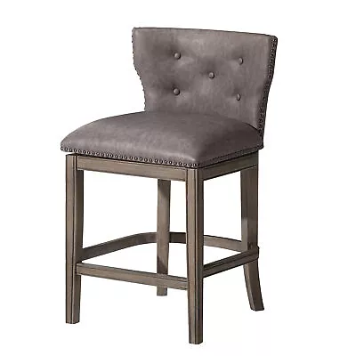 Maven Lane Hugo Counter Stool Reclaimed Oak Finish W/ Ronan Stone Vegan Leather • $299.99