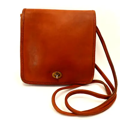 Vintage Leather Crossbody Messenger Handbag Women S Brown Purse Turn Lock • $30.95