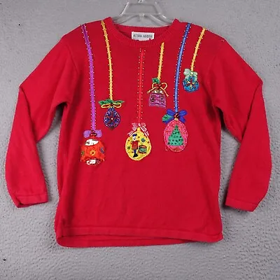 VINTAGE VICTORIA HARBOUR Red Sequin Embellished Holiday Christmas Sweater XL • $17.04