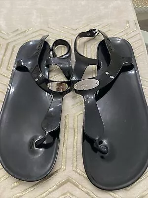 Michael Kors Thong Miley Jelly Black PVC Sandal 10M • $17.50