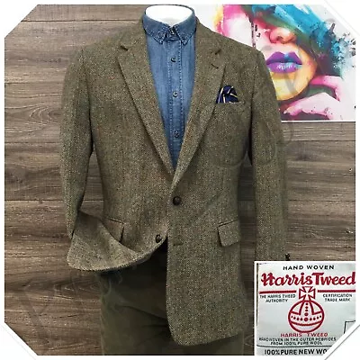 Vintage Harris Tweed Mens Blazer Sport Coat Casual Jacket Size 42R Wool Suit USA • $125