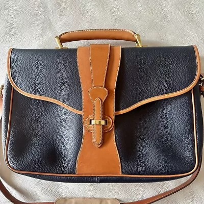 Vintage Dooney & Bourke All Weather Leather Navy Tan Briefcase Messenger Bag EUC • $250