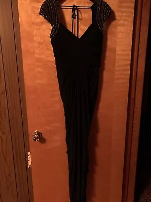 Size 4 Mignon Silk Beaded Shoulder Navy Gown • $45