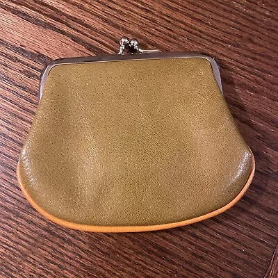 Tusk New York VINTAGE Olive LEATHER KISSLOCK COIN PURSE Pouch • $24