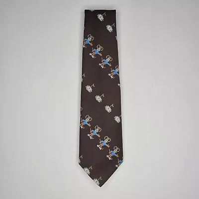 Vintage Cervantes Tie Mickey Mouse Golfer Embroidered Brown Qiana Nylon Disney • $11.74