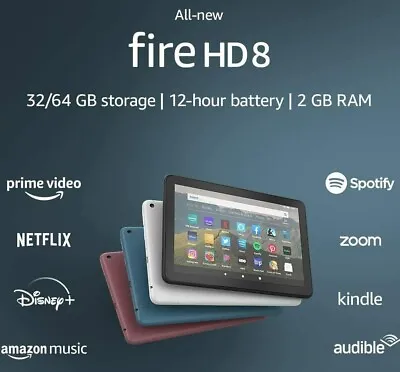 $159 • Buy 2020 AMAZON FIRE HD 8 WiFi TABLET 8  32Gb 10th Gen - BLACK WHITE BLUE Hd8 Kindle