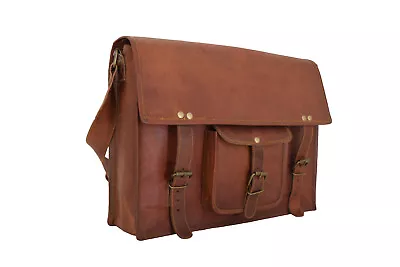 16 In Vintage Leather Messenger Bag Office School Laptop Satchel Shoulder Bags • £64.30