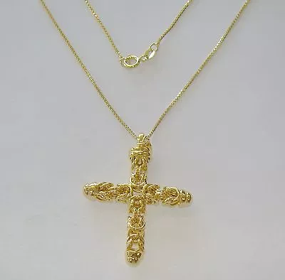 Sterling Gold Tone 18  Box Link Necklace W/Cross Pendant 9.19 Grams - #Q755 • $19.99