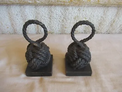 Nautical Knot Metal Bookends With Wood Bronze Patina Pair New With Tags • $89.99