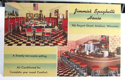 1930s-40s Madison Wisconsin Wi.  Postcard Advertising Jimmie's Spaghetti House • $7.95