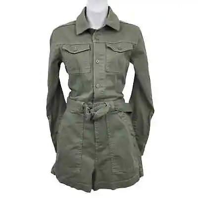 Jonathan Simkhai Darcy Cargo Romper XS Button Front Short Sleeve Belted Green • £74.96