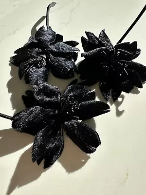 Lot Of 3 Vintage Antique Black Velvet Millinery Flowers • $7