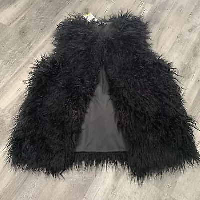 INC International Concepts Womens Black Mongolian Faux Fur Vest S/M $129 • $31.96