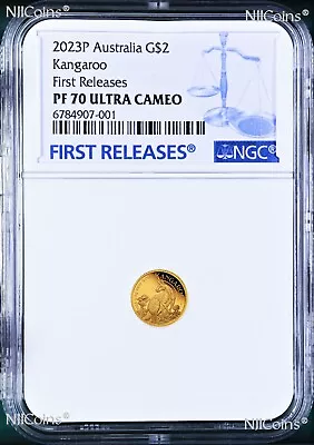 2023 Australia Mini Roo Kangaroo PROOF 9999 GOLD 0.5g $2 NGC PF70 Coin FR BlueLb • $117.99