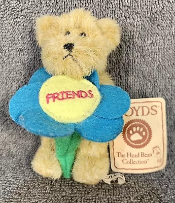 Boyds Bears Mini 3 1/2  RARE Message Brown Bear Holding Blue  Friends  Flower • $17.28