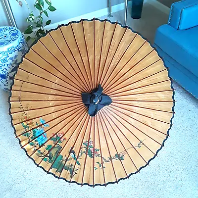 VTG Asian Large Paper Umbrella Hand Painted Full Size Japanese Parasol Handmade • $45