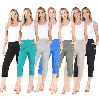 Ladies Women Cropped Trousers Three Quarter Trouser Summer Capri 3/4 Length Sale • £12.99