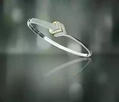 Lab-Created Diamond 2Ct Round Cut Women's Bangle Bracelet 14K White Gold Plated • $202.99