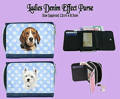 Ladies Denim Effect Purse Dog Breed Pug Terrier Collie • £11
