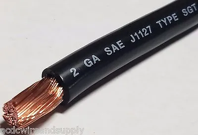 2 Gauge COPPER Battery Cable BLACK SAE J1127 SGT Automotive Power Wire 25' FT • $61.92