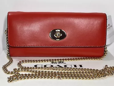 Coach F53890 Leather Turnlock Slim Chain Wallet In Carmine (red) NWT • $213.71