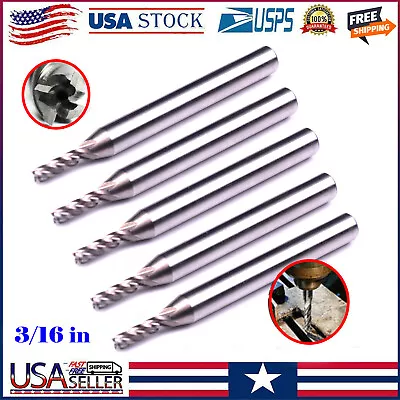 LSTOPGO 5PC End Mill 3/16  Cutting Dia 1/4  Shank 4 Flute HSS End Mill Drill Bit • $11.95