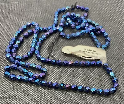 Deep Purple Aurora Borealis 5MM Glass Beads Strand Of 150 Vintage Czech • $14.95