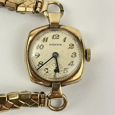 £249 • Buy Vintage 9ct Yellow Gold Cased Ladies Marvin Wristwatch Gold Plated Strap Working