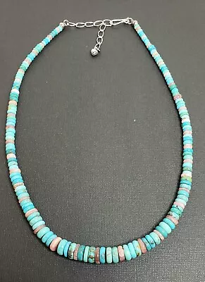 Jay King DTR Graduated Disc Turquoise Quartz 925 Silver Clasp Bead Necklace 18  • $95