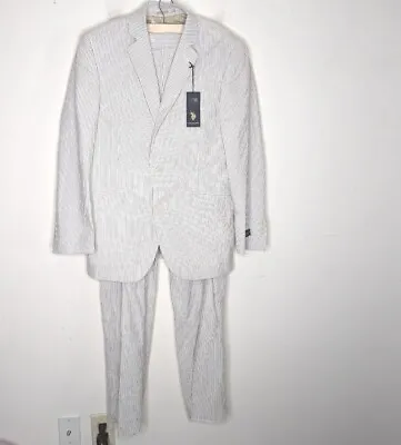U S Polo Assn. Mens Two Button Nested Seersucker Suit Gray White Size 38s-32w • $124.99