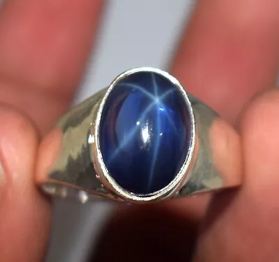Star Blue Sapphire Gemstone  10.67 Ct Certified Oval Cabochon Men's Ring • $242.99
