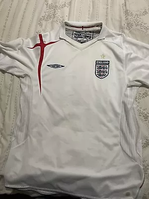 Official England Home Football Shirt 2005/07 Mens MEDIUM Size UK Umbro White Red • £6.50
