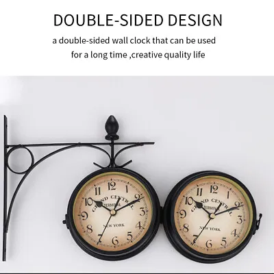 £12.94 • Buy Retro Outdoor Wall Clock Double Sided Clock With Station Bracket Uk