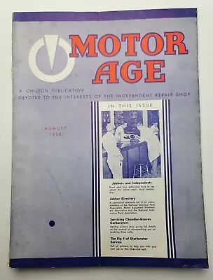 VTG Motor Age AUGUST 1938 Automobile Magazine Chandler-Groves Carburetors INTACT • $26.77