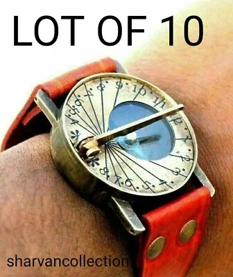 LOTS OF 10 Pcs Steampunk Vintage Style Brass Sundial Wrist Compass Watch Gift • $88.99