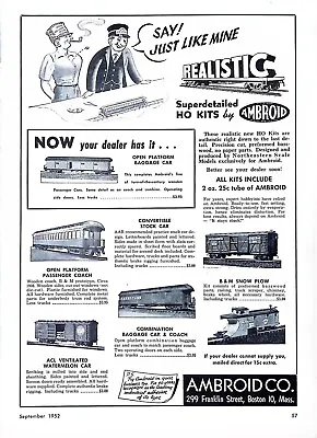 Ambroid HO Kits Advertising Print Ad Model Railroader Magazine September 1952 • $14.99