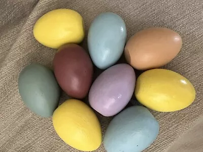 Lot Of 9 Painted Wooden Eggs For Display Or Craft Upcycle Decorate • $11.50