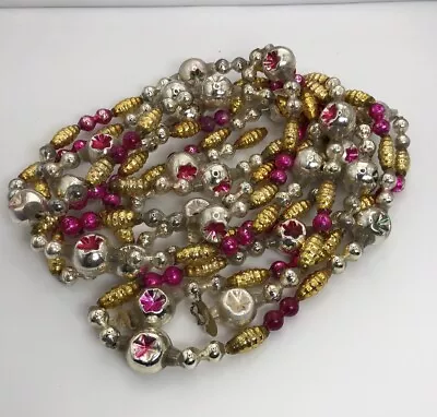 Vtg 98” Gold Fushia Pink Glass Mercury Bead Strand Christmas Garland • $27