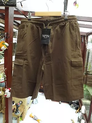 BooHoo Man Brown Cargo Shorts Safari Style Pockets New Large • £9.99