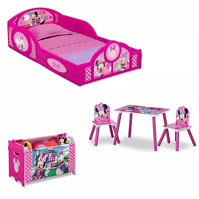 Kid Toddler Box Bedroom Set  Sleep Play Toddler Bed Table 2 Chairs Toy Box Pink • $146.48