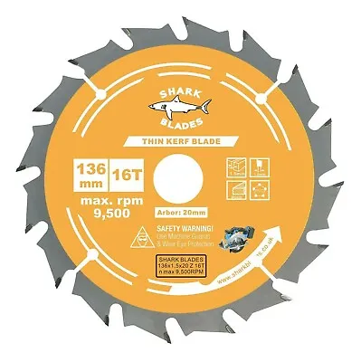 Circular Saw Blade Thin Kerf 136mm X 20 X 16T For Cordless Saws Fast Wood Cuts • £8.25