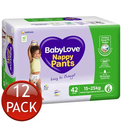$996.58 • Buy 12 X Babylove Nappy Pants Jumbo Size 6 Junior 15-25Kg Unisex Nappies 42 Pack