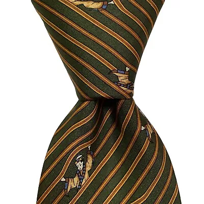 SALVATORE FERRAGAMO Men's 100% Silk Necktie ITALY Luxury STRIPED LADY Green EUC • $48.99