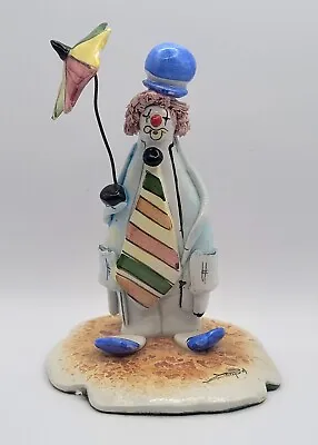 Vtg SIGNED Lino Zampiva Ceramic Clown Figurine Umbrella Spaghetti Hair ITALY • $18.99